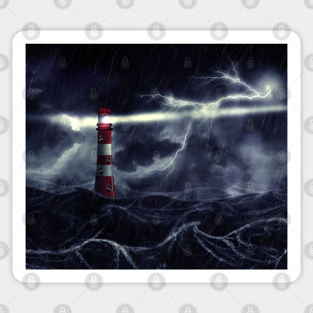 Lighthouse in the stormy sea digital illustration Sticker by AnnArtshock